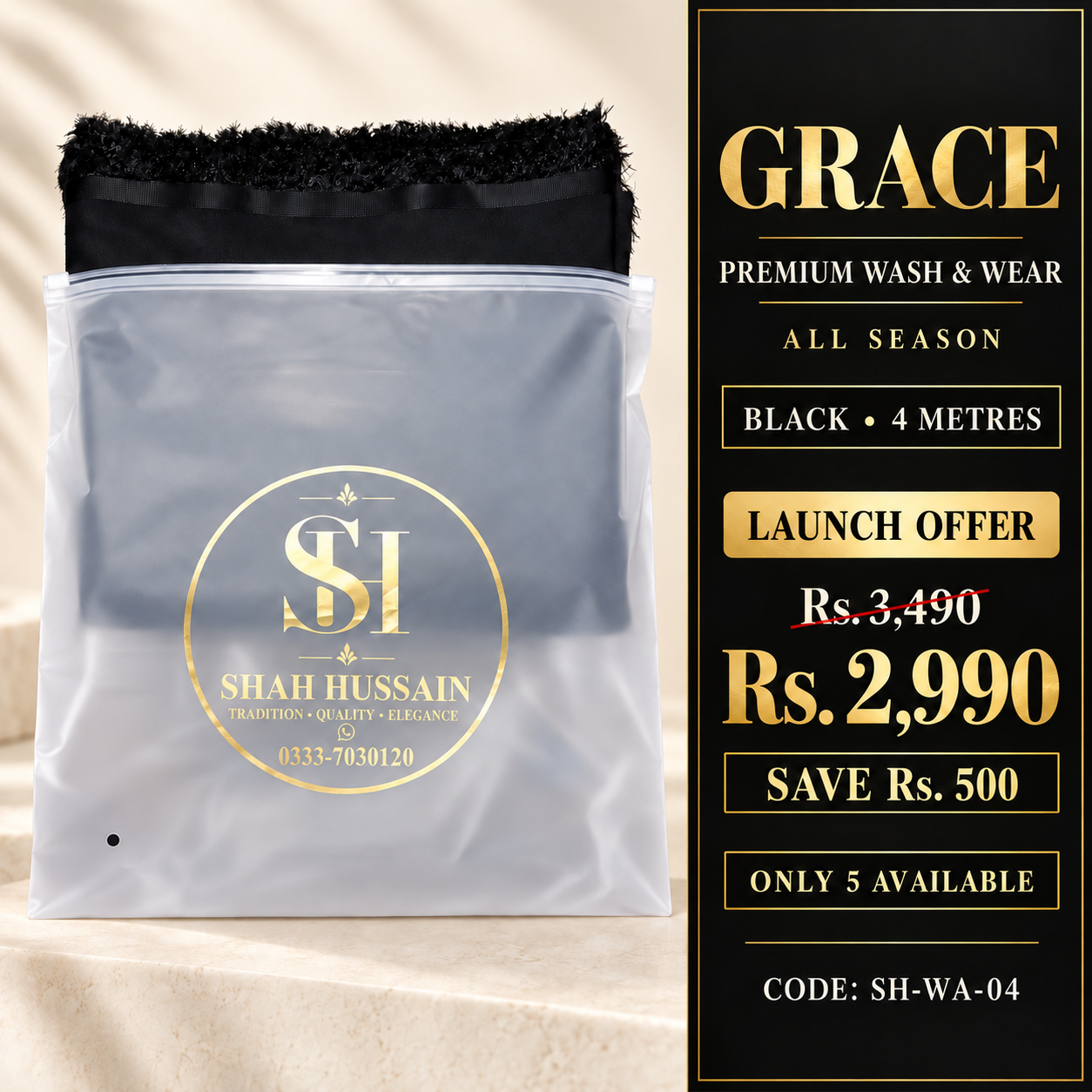 Grace black premium unstitched fabric